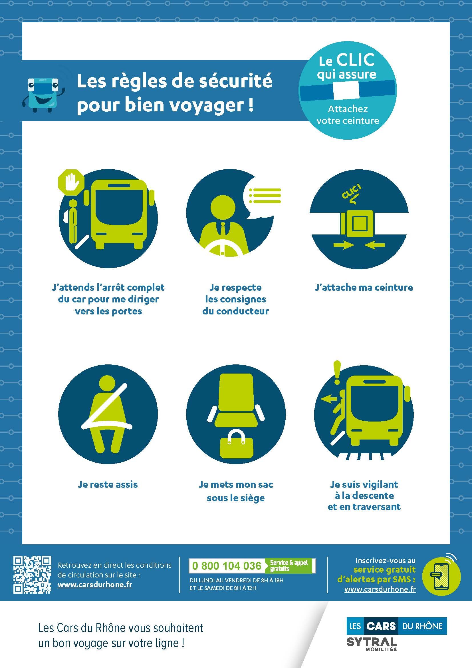 Affiche Cars du Rhône SYTRAL : Les règles de sécurité pour bien voyager